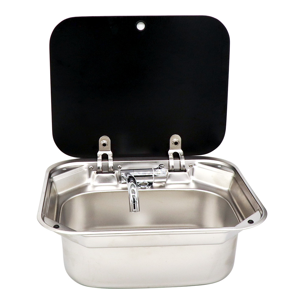 HW-BSL1 RV厨房套件带盖的不锈钢水槽，包括折叠水龙头Campervan洗手盆带可旋转水龙头的厨房水槽